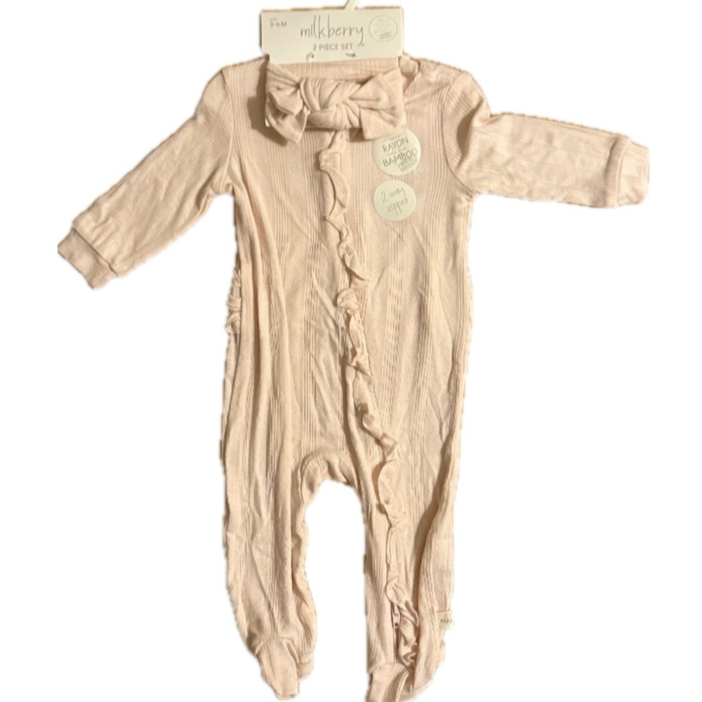 Milkberry Premium Bamboo SUPER SOFT Baby Girl Footed 1 Piece W/Headband